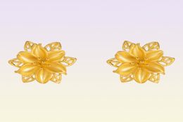 Stud 24K Gold Colour Stud Earrings for Women Fine Jewellery Vintage Hollow Flower Earring for Wedding Gift Gold Colour Jewellery sh4244849