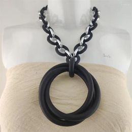 Pendant Necklaces Golden Acrylic Chain Link Necklace Light Black Rubber Chunky Statement Big Circle Jewellery