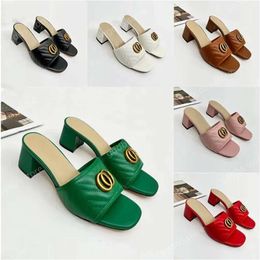 New Women's High Heel Slippers Designer sandals for women Leather Fashion Sexy Embroidered Summer Chunky Heel Sandals 6.5cm