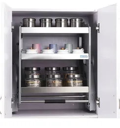 Kitchen Storage Three Layer Hanging Lifting Basket Seasoning Bottle Rac Pull-down Stainless Steel Wall Cabinet