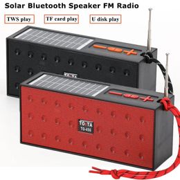 Earphones Mini Portable FM Radio Wireless TWS Stereo Sound Box Solar Charging Bluetooth Speaker Handsfree Music player with TF USB Port