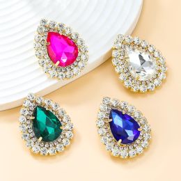 Korean New Metal Rhinestone Water Drop Stud Earrings Birthday Party Simple Jewellery Women's Elegant Accessories Gift