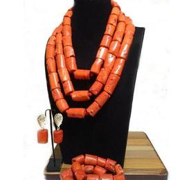 Chokers 4ujewelry Original Coral Beads Jewellery Set Orange Layers African Jewellery Necklace Bracelet Earrings Set Free Shipping 2020 New