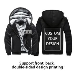 DIY Hoodies Custom Your Own Design Print Zip Up Fleece Lined Sweatshirt Men Winter Loose Jacket Winter Warm Thick Coat 240103