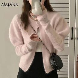 Cardigans Neploe O Neck Puff Sleeve Solid Colour Outerwear Single Button Sweater Women Tops Y2k 2022 Autumn Clothes Cardigan Korea Style