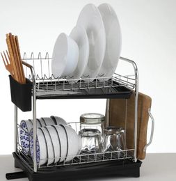 Kitchen Storage Double-layer Dish Drain Rack Multi-layer Shelf Large-capacity Pot Cover Cutting Board