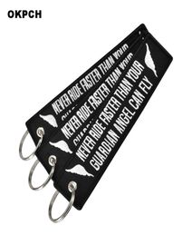 Fashion Motorcycle Keychain Car key Rings Never Drive Faster Than Your Guardian Angel Can Fly1653307