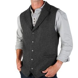 Jackets Men's Suit Vest Tailored Collar Dark Grey Wool Tweed Single Breasted Slim Fit Waistcoat Formal Business Groomman Wedding Vests