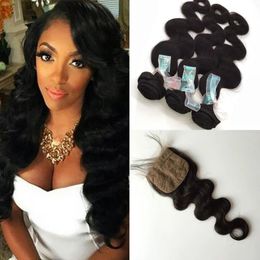 Weaves cheap 3 bundles body wave virgin hair with 1 pcs silk base closure top quality peruvian hair bundle deals human hair weave