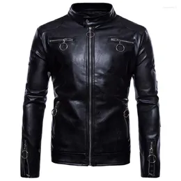 Men's Jackets Genuine Black Slim Locomotive Coats PU Leather Jacket Collar Tops