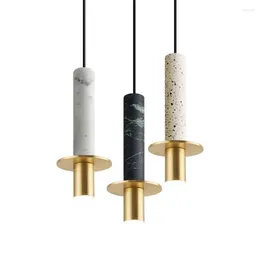 Pendant Lamps Nordic Marble Gold Lights For Living Room Bedroom Bedside Hanging Dining Bar Lamp Cylindrical Deco Lighting