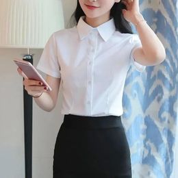 Shirts Shirt Women Summer Tops Button Up Shirts Korean Work Blouses Short Sleeve Lapel Slim Office Blouse White Top Blusas De Mujer