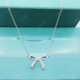 Fashion simple bowknot designer necklace silver plated stainless steel necklace essential necklace cute light necklace Anniversary birthday gift jewelry