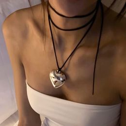 Diy Jewellery Goth Black Velvet Big Heart Pendant Choker Necklace for Women Elegant Weave Knotted Bowknot Adjustable Chain