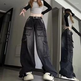 Women's Jeans Multi-Pocket Desigs Cargo Pants Women Wide-Leg Trendy Washable High-Waisted Female Y2K American Retro Baggy Denim Trousers