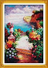 Tools The beach path among the flower home decor painting ,Handmade Cross Stitch Embroidery Needlework sets counted print on canvas DMC