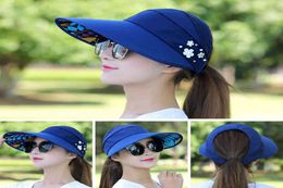 Summer Hats Women Foldable Sun Hat Pearl Flower Visor Suncreen Beach Floppy Cap Female Outdoor Casual Baseball Caps Adjustable6140844