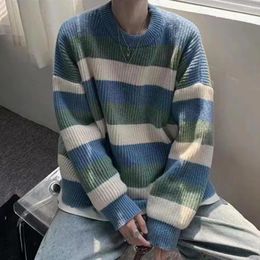 Men's Sweaters Round Neck Pullover Sweater Striped Colorblock Knitted Thick Warm O For Fall Winter Soft Elastic
