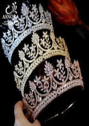 ASNORA Luxury Wedding Hair Accessories Rose Gold And Golden Crowns Bridal Tiaras And Crowns For Women CZ Crown Bridal Headband X05233982