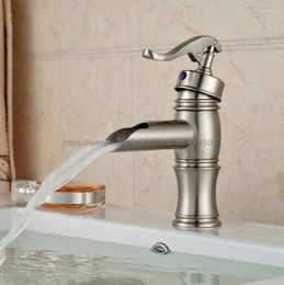 Bathroom Sink Faucets Basin Brushed Nickel Brass Waterfall Vessel Faucet Single Handle Lavatory Mixer Tap Bnf310