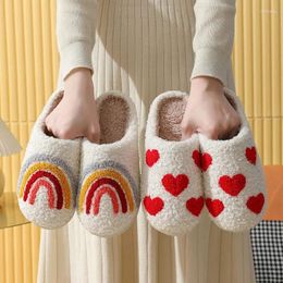 Slippers Winter Cotton Women Mushroom Smile Peach Heart Home Indoor Couple Rainbow Plush Warm Shoes Men Slides C