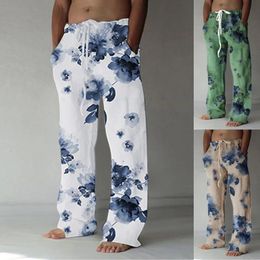 Pants House Gift Outdoor Warm Foam Star Mens Fashion Casual Printed Linen Pocket Lace Up Pants Large Size Pants
