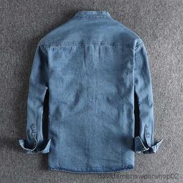 Men's Casual Shirts Retro wash jeans long sleeve shirt men's trend casual cardigan jacket