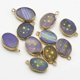 Pendant Necklaces Natural Agate Jade Blue Crystal Powder Oval Star Necklace Fashion Charm Jewellery Accessories Gift Wholesale 10Pcs