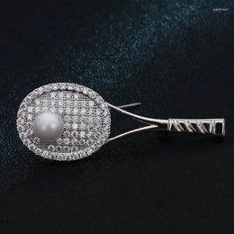 Brooches Fashion Men's Tennis Racket Bouquet Imitation Pearl Jewellery Cubic Zirconia Wedding Bridal Hijab Pins Bags