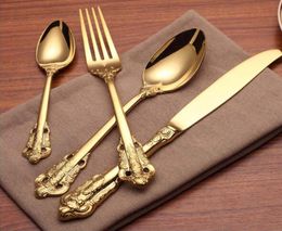 High Quality Luxury Golden Dinnerware Set Gold Plated Stainless Steel Cutlery Set Wedding Dining Knife Fork Tablespoon4278501