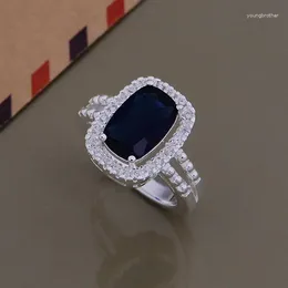 Cluster Rings JZ-AR706 S925 Sterling Silver Colour Wholesale Fashion Jewellery Bi-Wring Inlaid Dark Blue Crystal Stone Begajvna