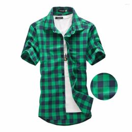 Men's Casual Shirts Red And Chemise 2024 Blouse Mens Sleeve Short Homme Chequered Black Shirt Plaid Summer Men Fashion