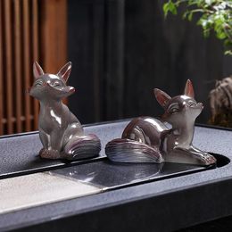 Fox Color-changing Tea Pet Ornaments Creative Home Small Fox Tea Play Desktop Figurines Decoration Tea Ceremony Accessories 240103