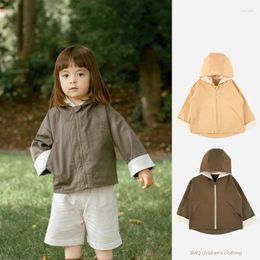 Jackets 2024 Spring And Autumn Pure Cotton Plain Children's Clothing Hooded Outdoor Windproof Warm
