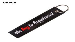 The Key to Happiness Embroidery Letter Key Chain Bijoux for Motorcycles and Cars Gifts 2259844