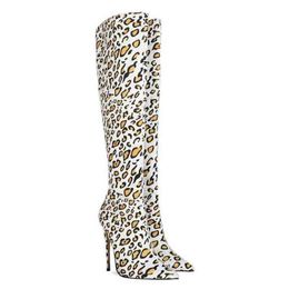 Boots Winter New Stiletto Heels Back Zipper Fashion Leopard Print Women's Boots High Boots Large Size Women's Shoes Size 220913