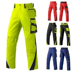 Motorcycle Apparel Men's Work Pants With Multi Pockets Two Tone Construction Reflective Stripes Cargo Zipper Front Wear