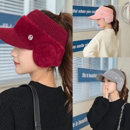 Ball Caps Women Winter Hat Korean Knitted Warm Baseball Cap Fashionable Ear Protection Ladies Autumn And Plush Red Grey