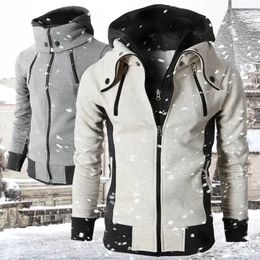 2023 Zipper Men Jackets Autumn Winter Warm Casual Coats Bomber Jacket Fashion Hooded Slim Fit Hoody Streetwear Male Outwear 240102