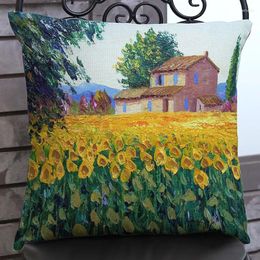 Pillow Nordic Rural Scenery 3D Oil Painting Home Decor Throw Case Sunflower Violet Lavender Farm Landscape Cover Cojines