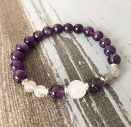 Fancy Selenite Amethysts Labradorite Spiritual Moon Bracelet Healing beaded Woman Ladies Purple stone bracelet1771359