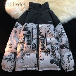 Chinese Style Thickened Bread Coat Korean Elegant Winter Boys Patchwork Jackets Fashion Graffiti Trend Spliced Jackets Chic 240102