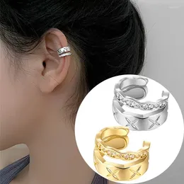 Backs Earrings Fashion Zircon Double-Layer Ear Cuff No Piercing 2024 Trendy Punk Wave Metal Geometric Clip For Women Jewellery Gift