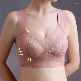 Yoga Outfit Sexy Lace Bras For Women Perspective Full Cup Solid Color Brassiere V-Neck Seamless Crop Top Female Push Up Breathable Lingerie