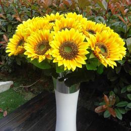 Decorative Flowers Simulated Sunflower Home Decoration Artificial Flower Wedding Silk Flower/Living Room Simulation Multi Head Sunf