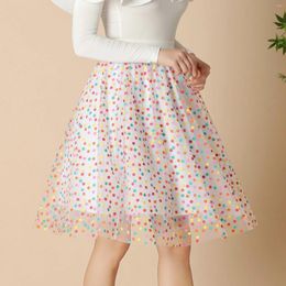 Skirts Colourful Sequins Gradient Mesh A Line Skirt Women's Fashion High Waisted Pleated Half Knee Length Tulle