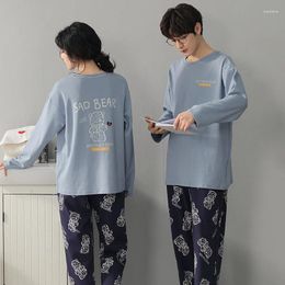 Women's Sleepwear Couple Style Pajamas Spring And Autumn Pure Cotton Round Neck Pullover Men's Home Wear M-3XL