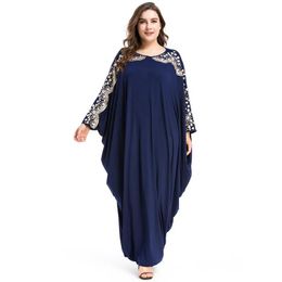 Clothing Plus Size Quality New Arab Elegant Loose Abaya Kaftan Islamic Fashion Muslim Dress Clothing Design Women Navy blue Dubai Abaya