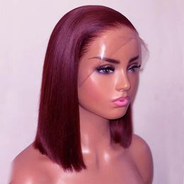 Wigs 14" Burgundy Everyday Cosplay Burgundy Short Bob Synthetic Lace Front Wig for Women with Baby Hair