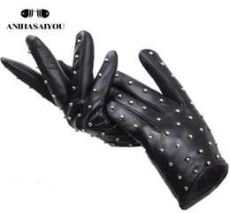 Five Fingers Gloves Rivets Genuine Leather Sheepskin women039s gloves Thin warm women039s winter gloves driving motorcycle w1461210